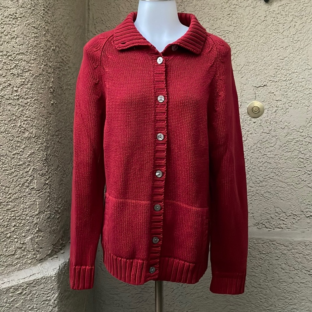 New vintage burgundy Lands End knitted cotton cardigan